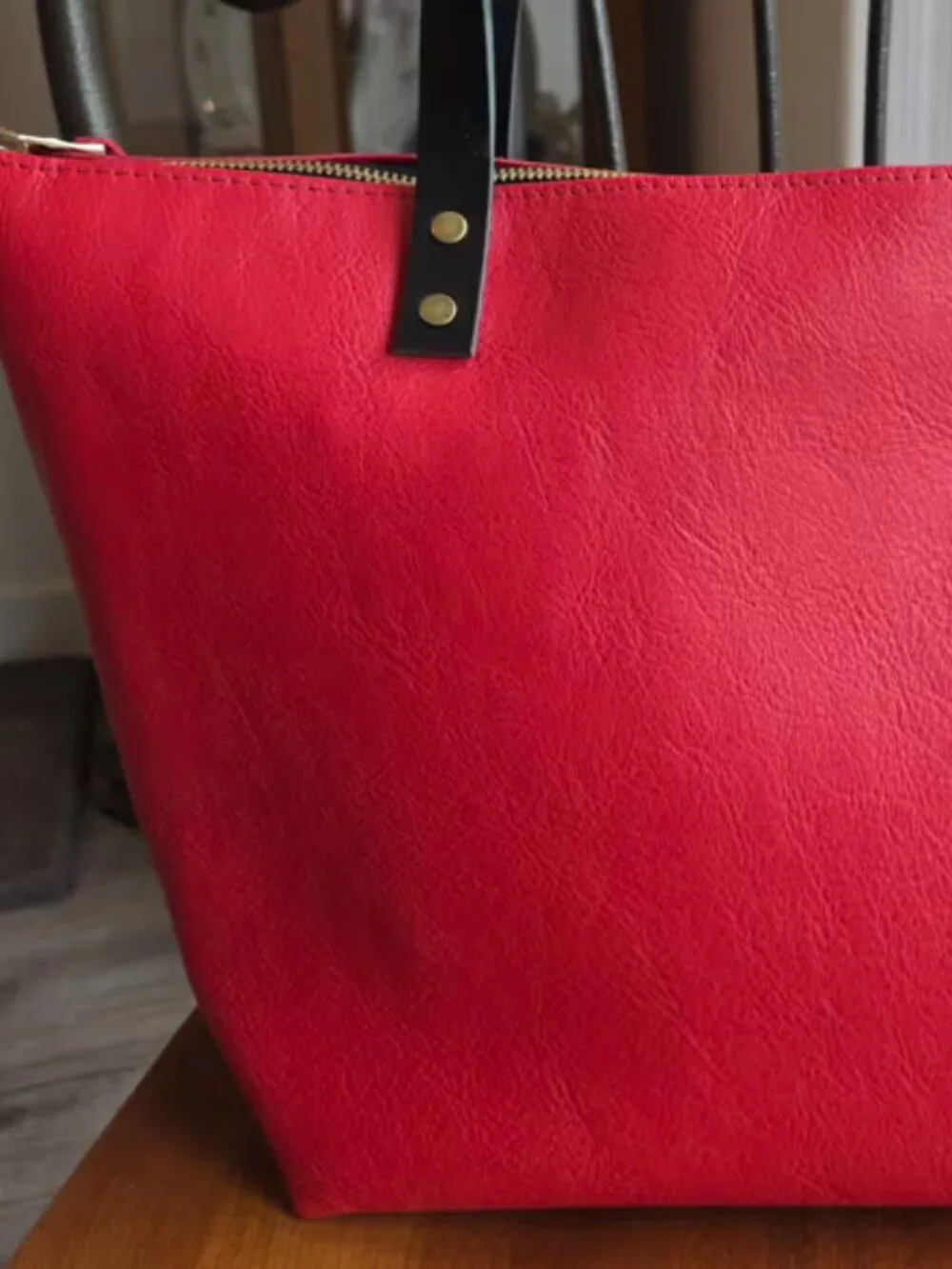 Portland Leather Goods | Original Tote | Large w/zip | POPPY RED w/black handles